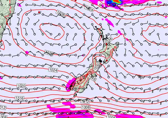 New Zealand forecast chart for Tuesday, April 28th, 2026 at 12:00 AM