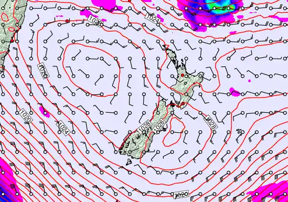 New Zealand forecast chart for Wednesday, April 29th, 2026 at 12:00 AM