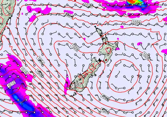 New Zealand forecast chart for Wednesday, April 29th, 2026 at 6:00 PM