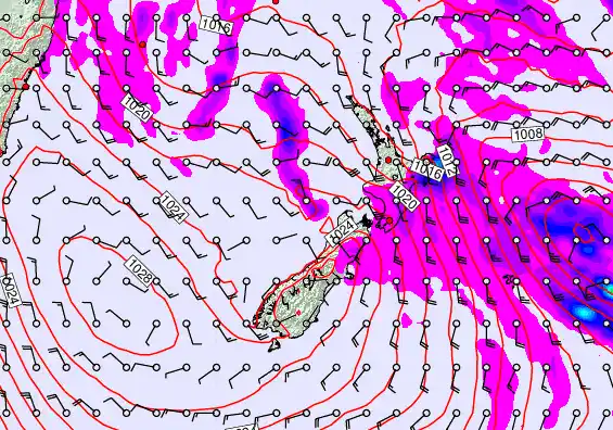 New Zealand forecast chart for Wednesday, April 22nd, 2026 at 6:00 AM