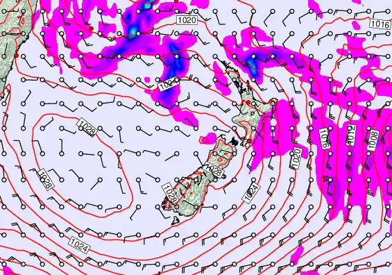 New Zealand forecast chart for Wednesday, April 22nd, 2026 at 6:00 PM