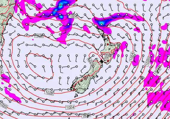 New Zealand forecast chart for Thursday, April 23rd, 2026 at 6:00 AM