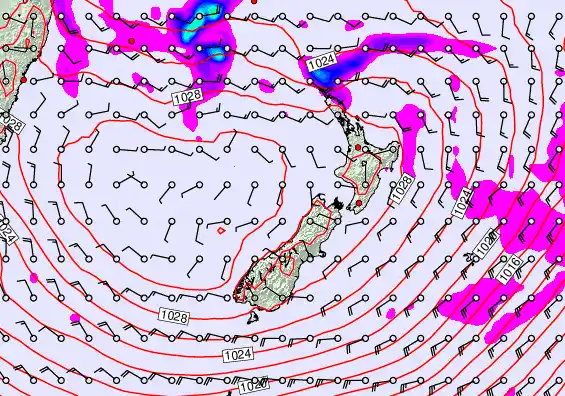 New Zealand forecast chart for Thursday, April 23rd, 2026 at 12:00 PM
