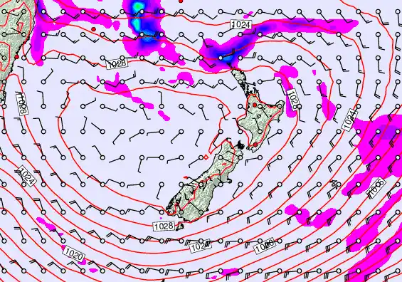 New Zealand forecast chart for Thursday, April 23rd, 2026 at 6:00 PM