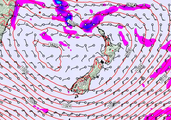 New Zealand forecast chart for Friday, April 24th, 2026 at 12:00 AM