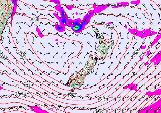 New Zealand forecast chart for Friday, April 24th, 2026 at 6:00 AM