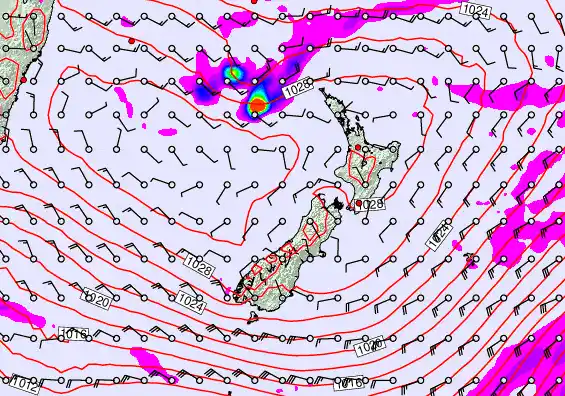 New Zealand forecast chart for Friday, April 24th, 2026 at 12:00 PM