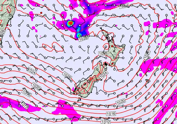 New Zealand forecast chart for Friday, April 24th, 2026 at 6:00 PM