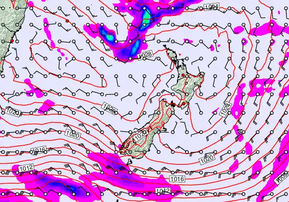 New Zealand forecast chart for Saturday, April 25th, 2026 at 12:00 AM