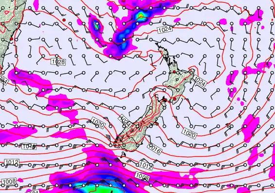 New Zealand forecast chart for Saturday, April 25th, 2026 at 6:00 AM