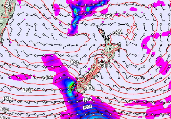 New Zealand forecast chart for Saturday, April 25th, 2026 at 12:00 PM