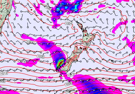 New Zealand forecast chart for Saturday, April 25th, 2026 at 6:00 PM