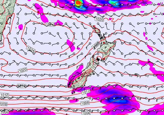 New Zealand forecast chart for Sunday, April 26th, 2026 at 6:00 PM