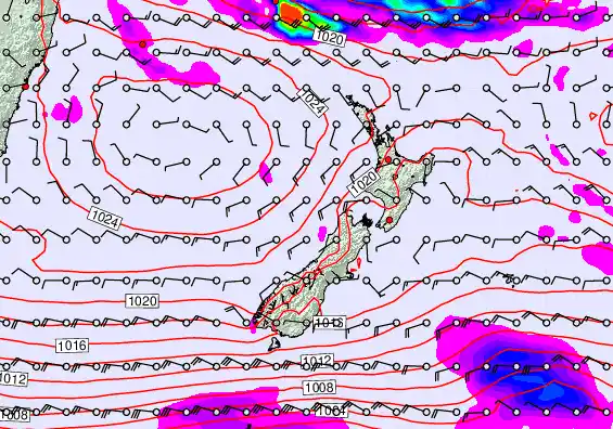 New Zealand forecast chart for Monday, April 27th, 2026 at 12:00 AM