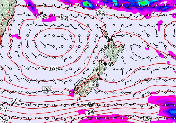 New Zealand forecast chart for Monday, April 27th, 2026 at 6:00 AM