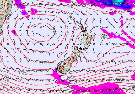New Zealand forecast chart for Monday, April 27th, 2026 at 12:00 PM