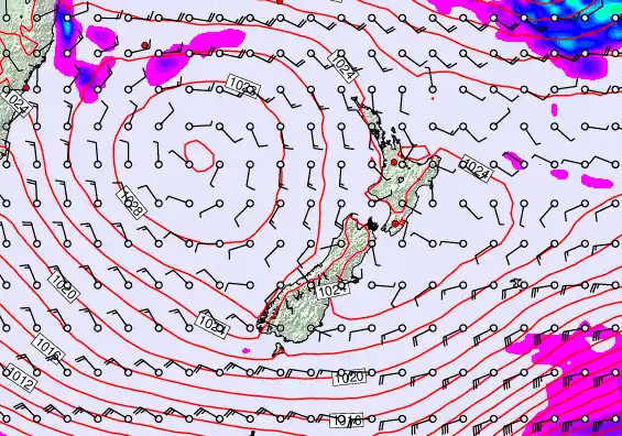New Zealand forecast chart for Tuesday, April 28th, 2026 at 12:00 AM