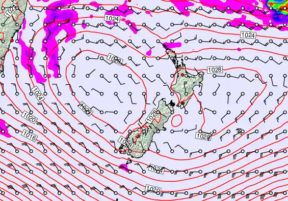 New Zealand forecast chart for Tuesday, April 28th, 2026 at 6:00 PM