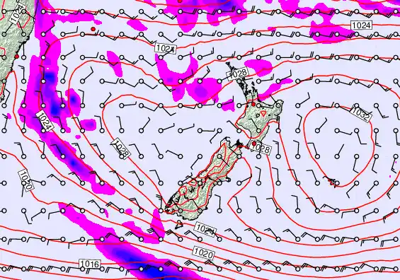 New Zealand forecast chart for Wednesday, April 29th, 2026 at 6:00 PM