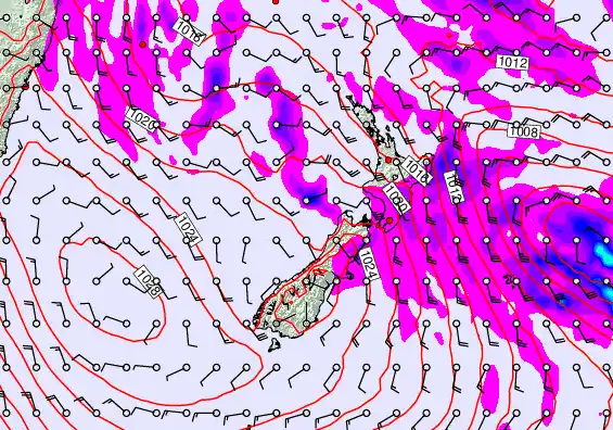 New Zealand forecast chart for Wednesday, April 22nd, 2026 at 6:00 AM