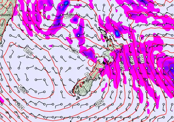 New Zealand forecast chart for Wednesday, April 22nd, 2026 at 12:00 PM