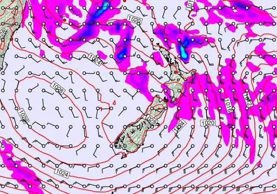 New Zealand forecast chart for Wednesday, April 22nd, 2026 at 6:00 PM
