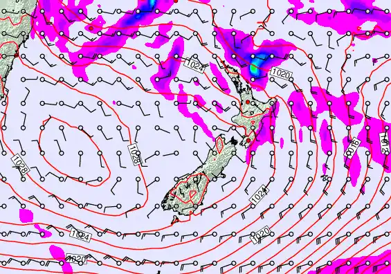 New Zealand forecast chart for Thursday, April 23rd, 2026 at 12:00 AM