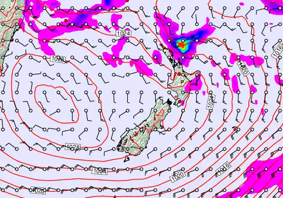 New Zealand forecast chart for Thursday, April 23rd, 2026 at 6:00 AM