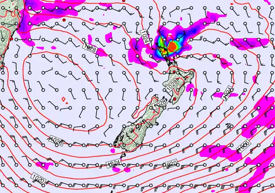 New Zealand forecast chart for Thursday, April 23rd, 2026 at 6:00 PM
