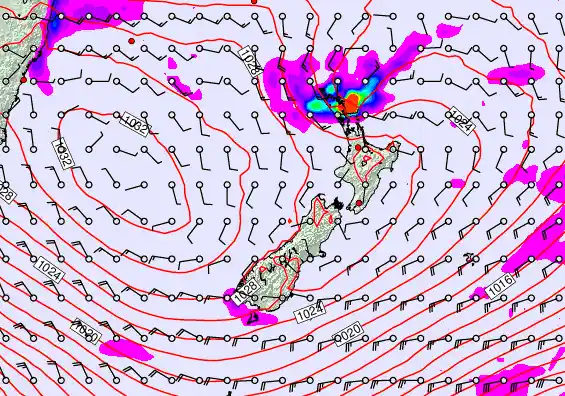 New Zealand forecast chart for Friday, April 24th, 2026 at 12:00 AM
