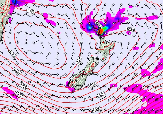 New Zealand forecast chart for Friday, April 24th, 2026 at 6:00 AM