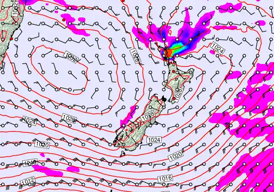 New Zealand forecast chart for Friday, April 24th, 2026 at 12:00 PM