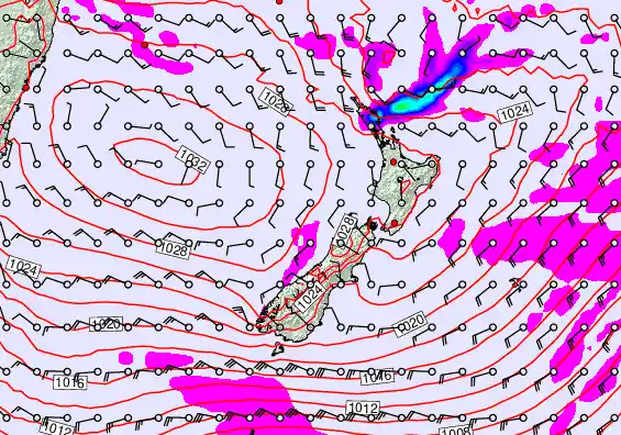 New Zealand forecast chart for Friday, April 24th, 2026 at 6:00 PM