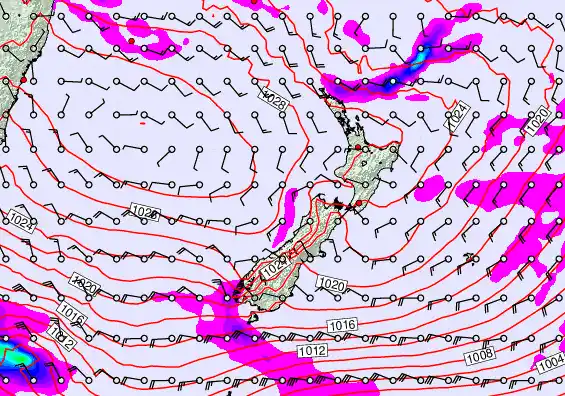 New Zealand forecast chart for Saturday, April 25th, 2026 at 12:00 AM