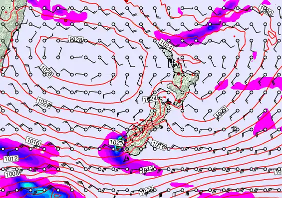 New Zealand forecast chart for Saturday, April 25th, 2026 at 6:00 AM