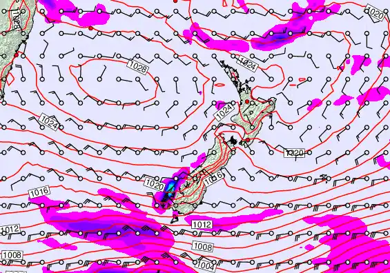 New Zealand forecast chart for Saturday, April 25th, 2026 at 12:00 PM