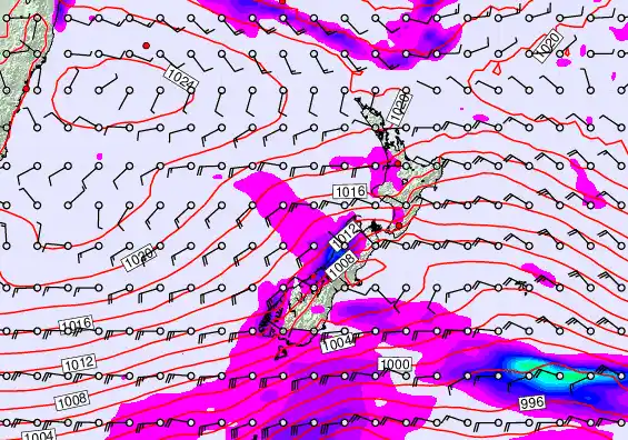 New Zealand forecast chart for Sunday, April 26th, 2026 at 6:00 PM