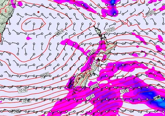 New Zealand forecast chart for Monday, April 27th, 2026 at 12:00 AM