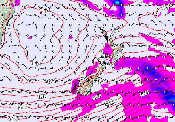 New Zealand forecast chart for Monday, April 27th, 2026 at 6:00 AM
