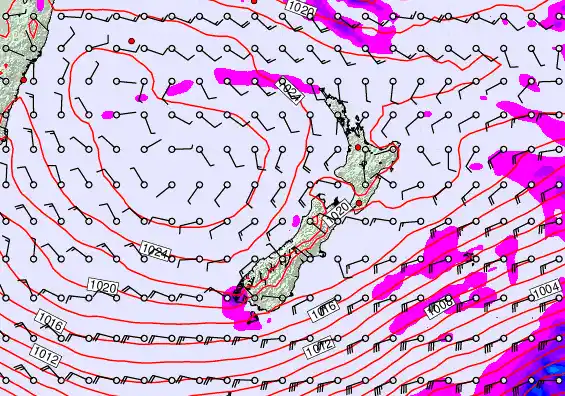 New Zealand forecast chart for Monday, April 27th, 2026 at 6:00 PM