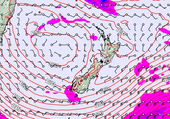 New Zealand forecast chart for Tuesday, April 28th, 2026 at 12:00 AM
