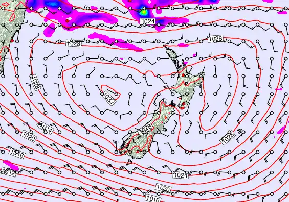 New Zealand forecast chart for Wednesday, April 29th, 2026 at 12:00 AM