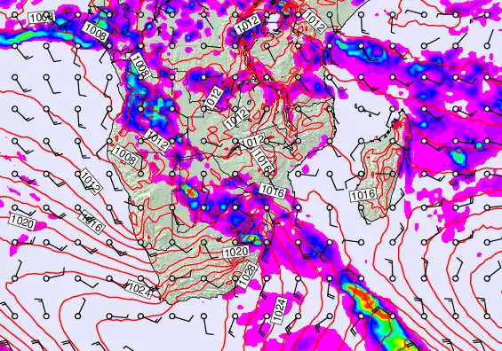 South Africa forecast chart for Wednesday, April 22nd, 2026 at 6:00 PM