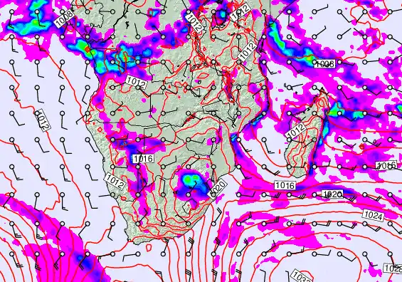 South Africa forecast chart for Saturday, April 25th, 2026 at 12:00 AM