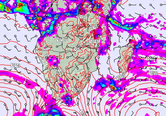 South Africa forecast chart for Saturday, April 25th, 2026 at 6:00 PM