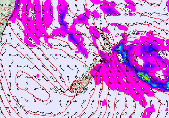 New Zealand forecast chart for Wednesday, April 22nd, 2026 at 12:00 AM