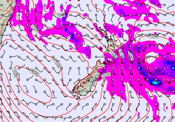 New Zealand forecast chart for Wednesday, April 22nd, 2026 at 6:00 AM