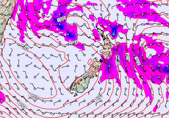 New Zealand forecast chart for Wednesday, April 22nd, 2026 at 12:00 PM