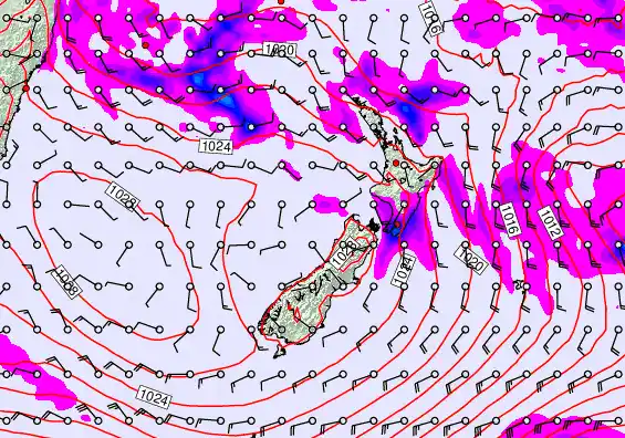 New Zealand forecast chart for Wednesday, April 22nd, 2026 at 6:00 PM