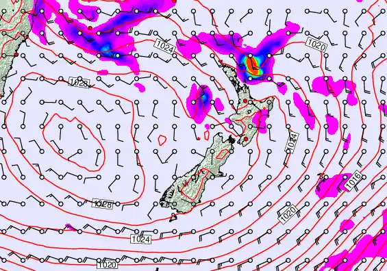 New Zealand forecast chart for Thursday, April 23rd, 2026 at 6:00 AM